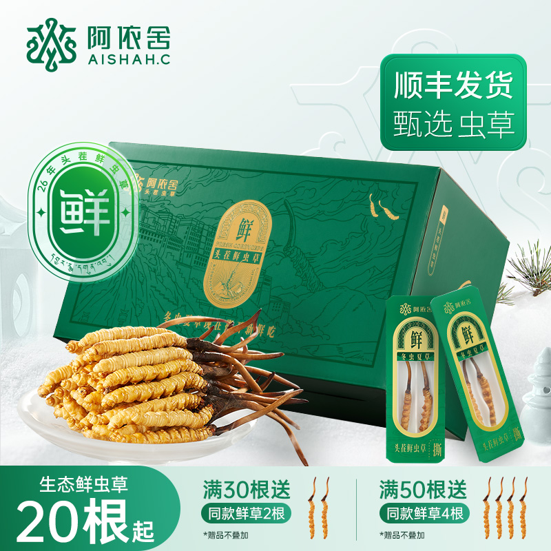 10901643.【阿依舍鲜虫草礼盒】2026年头茬生态鲜冬虫夏草0.6-0.7克/根起30根送2根50根送4根节日送礼顺丰冷运包邮