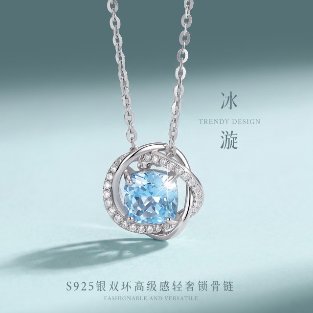 13767402.冰漩 S925 银双环交织旋环设计小众高级感轻奢项链锁骨链