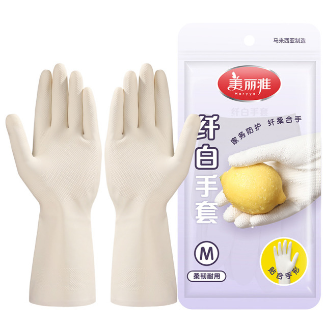 12363932.美丽雅(MARRYA)天然乳胶家务洗碗M码手套马来西亚进口加厚耐用防水洗衣服厨房