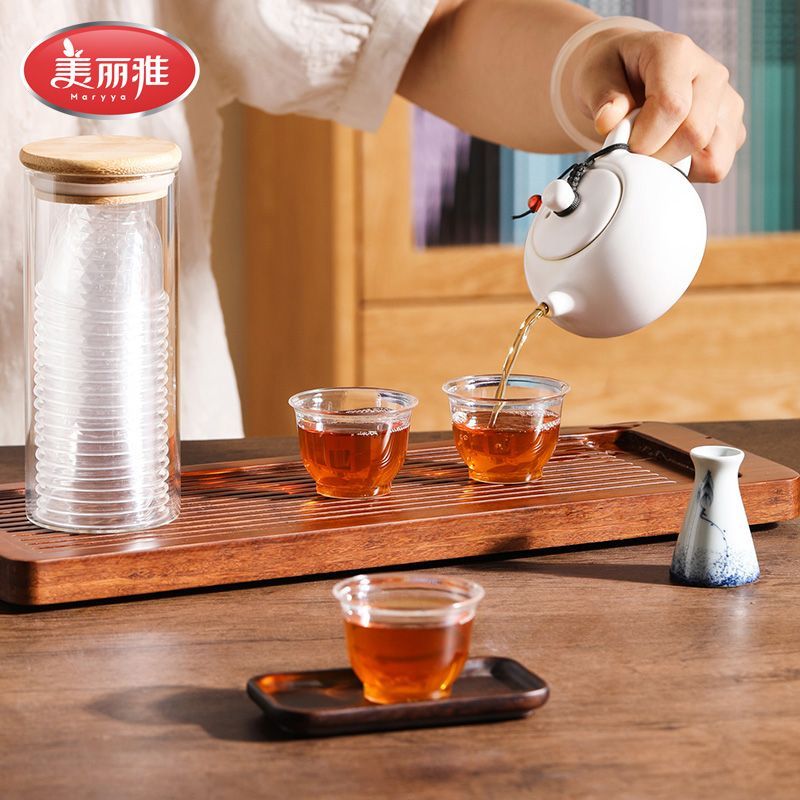 12479533.美丽雅(MARRYA)功夫茶杯一次性品茶家用喝茶透明品尝杯茶具塑料耐高温酒杯