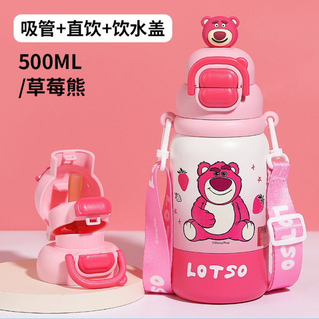 13725691.迪士尼316不锈钢500ML保温杯2025新款小学生上学专用水杯双饮吸管随行杯子