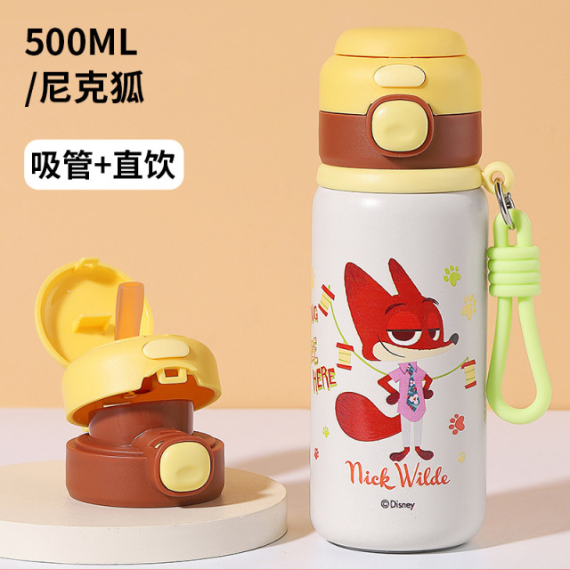 13725658.迪士尼新品疯狂动物城316不锈钢儿童保温杯一盖双饮上学专用