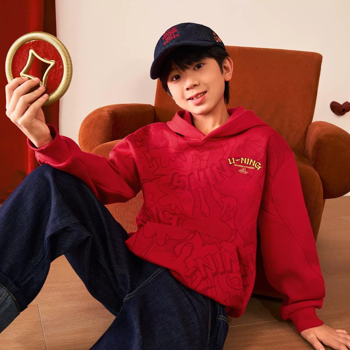 13777939.【110-175连帽套头卫衣】李宁男女大童2026新款马年限定套头卫衣