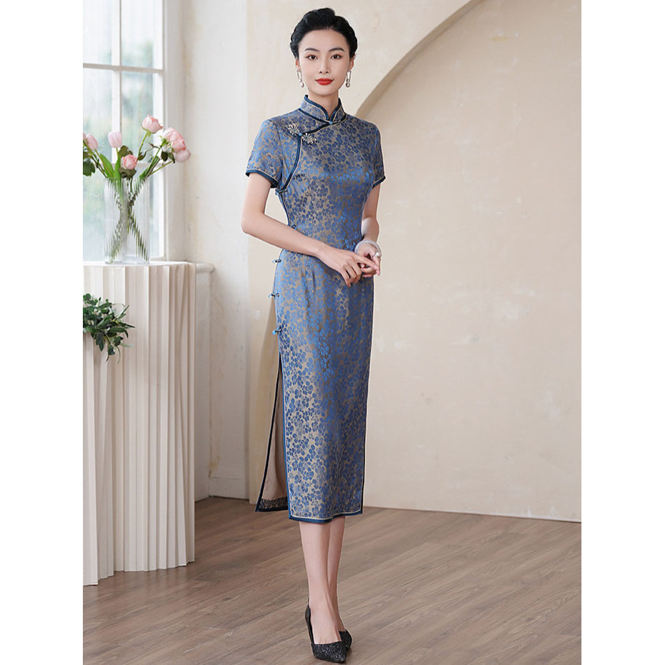 13268362.新中式真丝旗袍夏女2026新款短袖复古改良桑蚕丝连衣裙年轻款显瘦