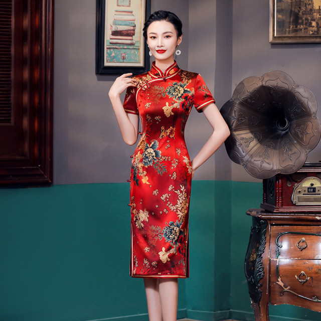 13269076.2026年真丝喜婆婆婚宴旗袍复古国风桑蚕丝中长款新中式高考旗袍裙