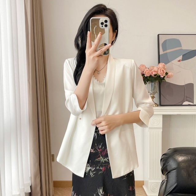 13686631.高端女装进口醋酸缎面西装外套春秋季新款通勤百搭上衣女
