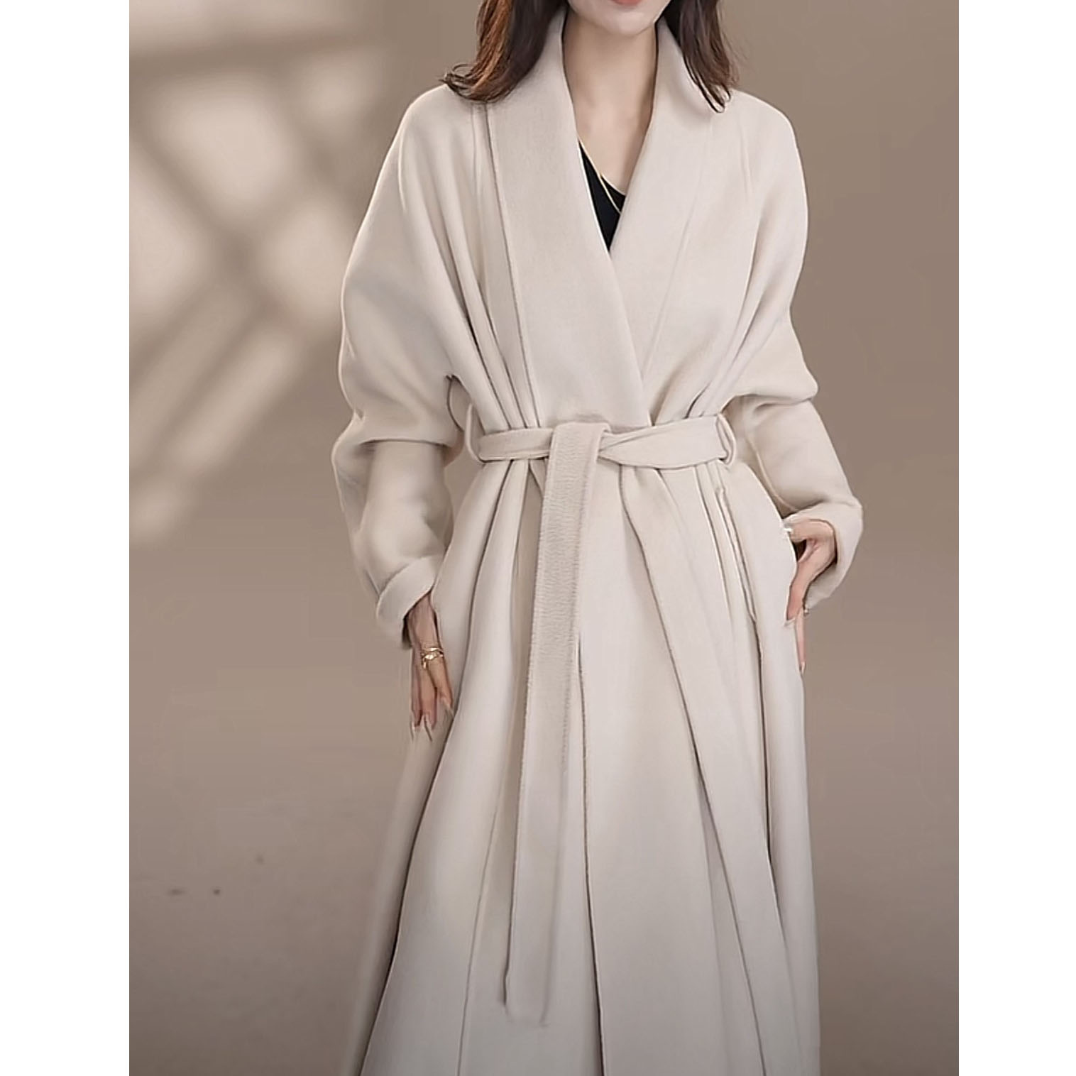 13694494.赫拉天后100%羊毛双面呢大衣百搭轻奢女中长款外套翻驳领秋冬宽松