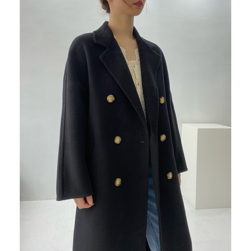 13694625.10%羊绒大衣女MAX101801山羊绒经典款纯色双排扣H型显瘦毛呢外套