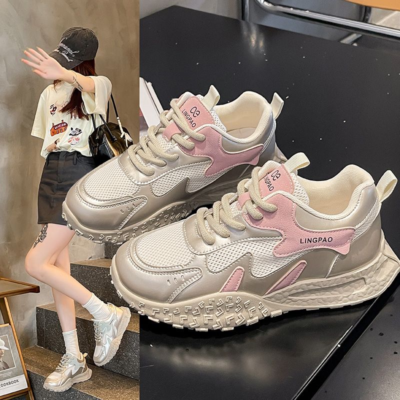 12381014.【亚莱芙】老爹鞋女2026新款网红厚底时尚百搭网面轻便休闲跑步单鞋