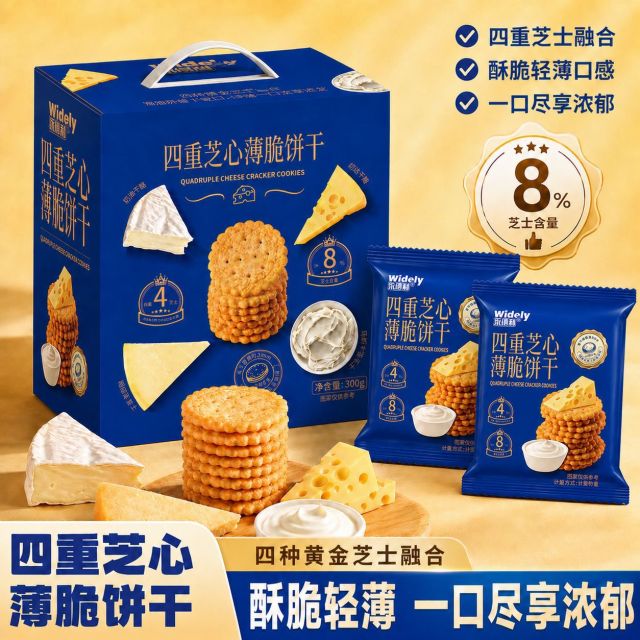 13701233.永得利四重芝士夹心饼干礼盒装300g休闲零食办公室下午茶薄脆伴手礼盒