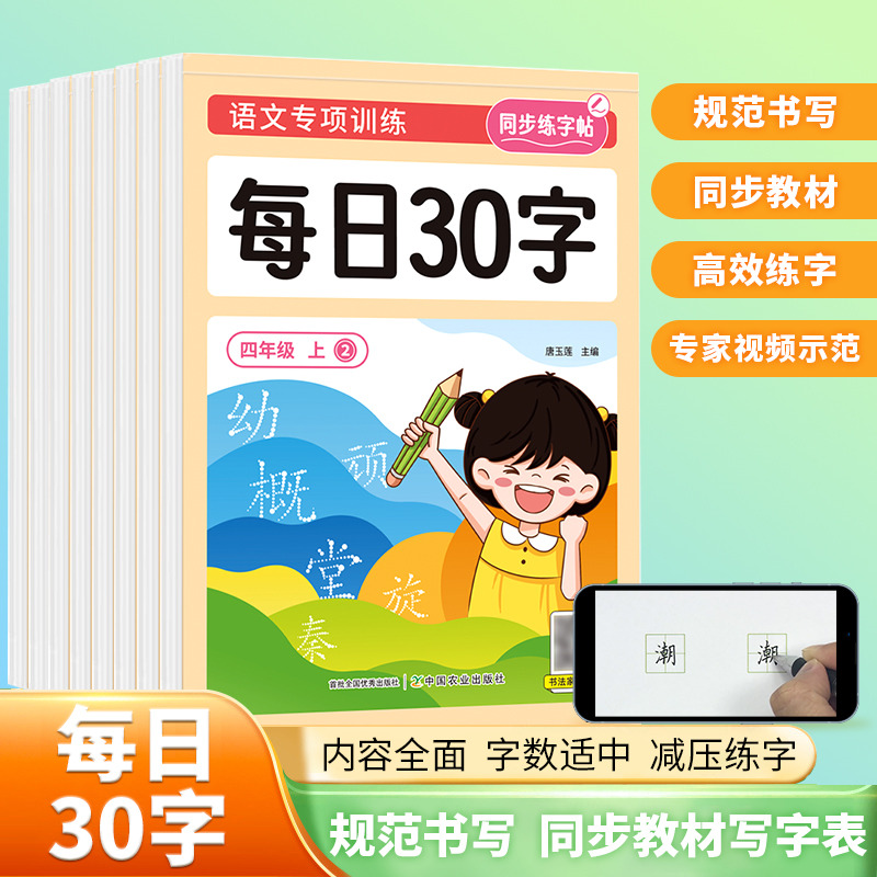 11975167.语文专项训练每日30字小学生练字帖同步语文教材写字表点阵描红