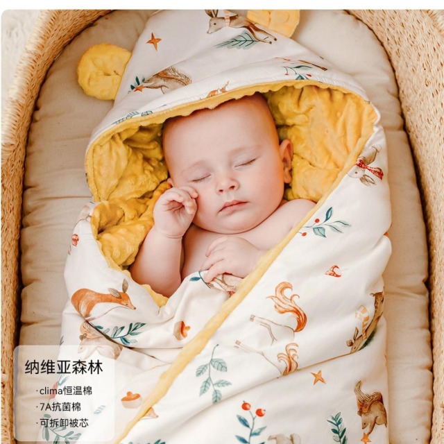 11888915.嫚熙包被初生婴儿秋冬豆豆绒包单新生儿用品可脱胆四季抱被防踢被