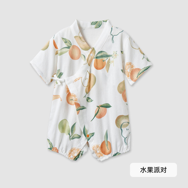 12200768.嫚熙宝宝连体衣夏季纱罗短袖和尚服外出服新生婴儿连体衣