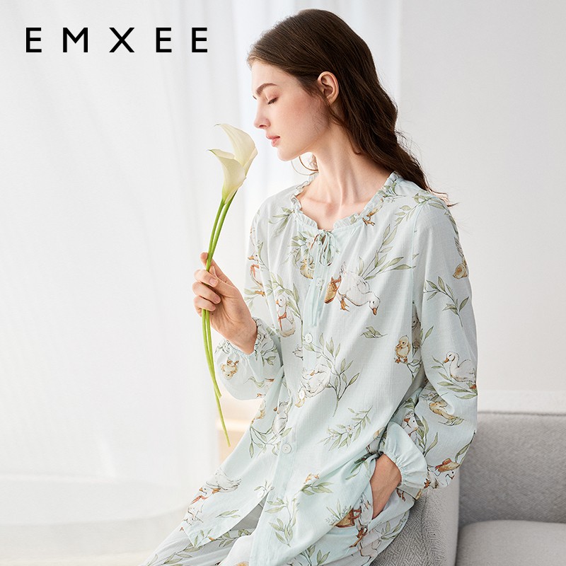 11823382.嫚熙夏季薄款果纱月子服牛油果纱罗孕妇睡衣产后哺乳出游鸭家居服
