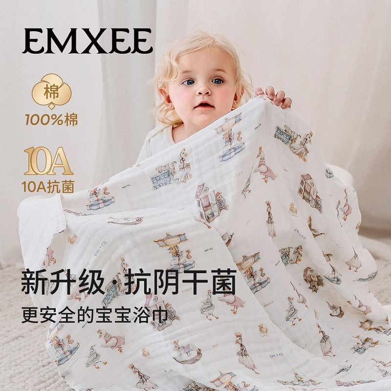 12389226.嫚熙六层泡泡婴儿纱布浴巾纯棉宝宝新生儿童浴巾超软洗澡包被裹巾