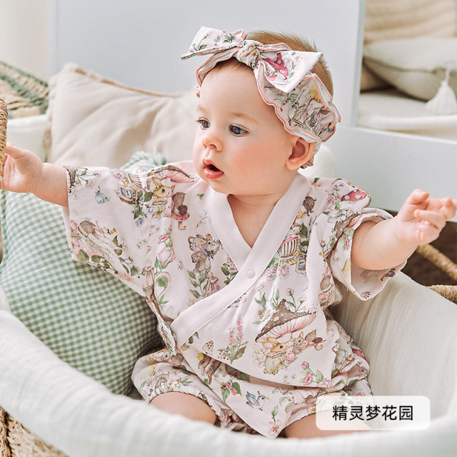 13267783.【新品上新】嫚熙婴儿连体衣果艾纱罗夏季薄款宝宝衣服新生儿爬服