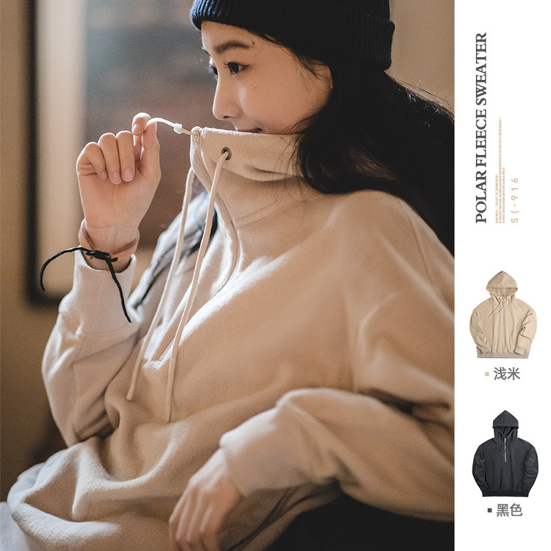 13153284.马登美式加绒加厚连帽摇粒绒内搭卫衣小个子上衣保暖外套秋冬女服饰