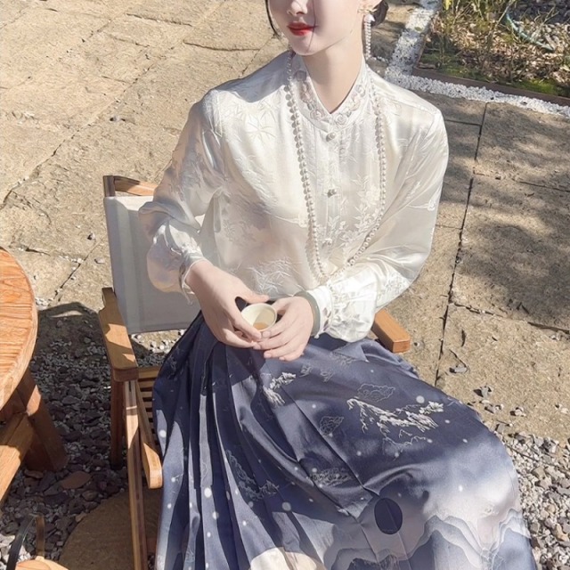 13847288.诗茉琳竹与鸟新中式国风衬衫上衣女2026早春新款刺绣提花衬衣白色
