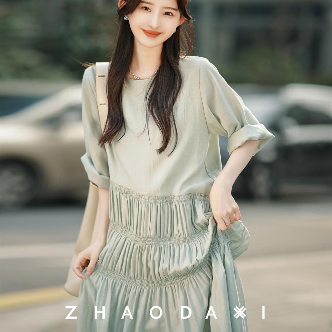 13849239.诗茉琳|爱炸裂2.0连衣裙|圆领蛋糕裙24新款醋酸中长款衬衫连衣裙