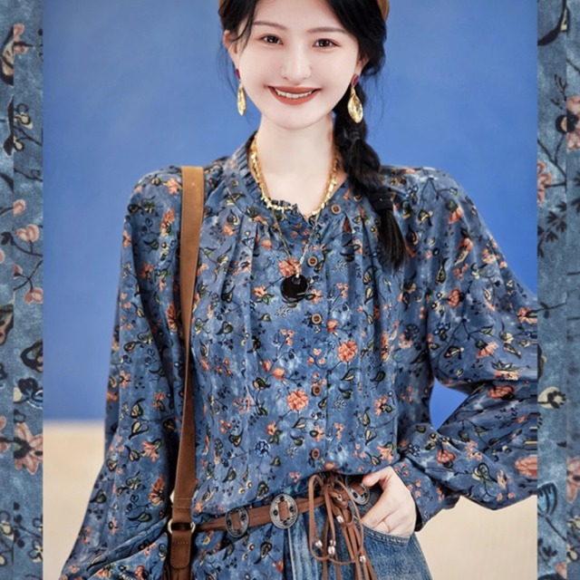 13849473.诗茉琳|巴黎海岸美丽小衫|木耳边小衫2026新款晕染印花上衣女
