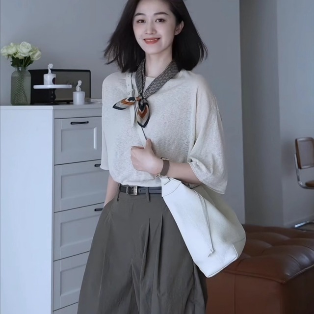 13762559.诗茉琳慵懒风宽松短袖t恤上衣女夏季休闲镰刀工装阔腿长裤两件套