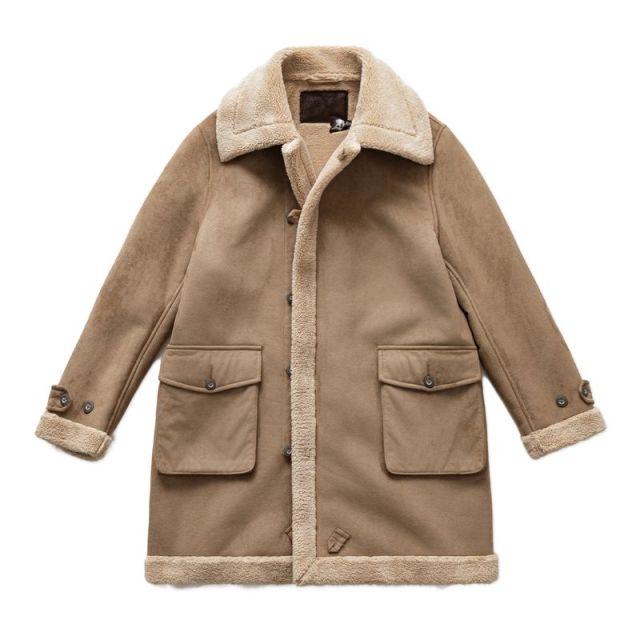 13153432.马登复古巴恩风皮毛一体立翻领中长款加绒夹棉服袄大衣外套秋冬女