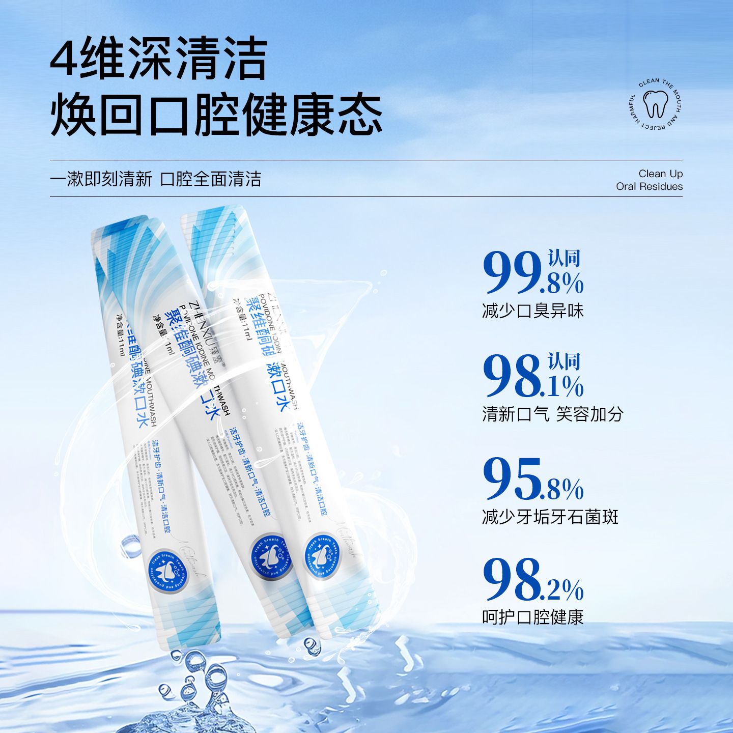 13211752.聚维酮碘漱口水11ml*20袋便携式条状旅行清新口气漱口留香改善口腔异味