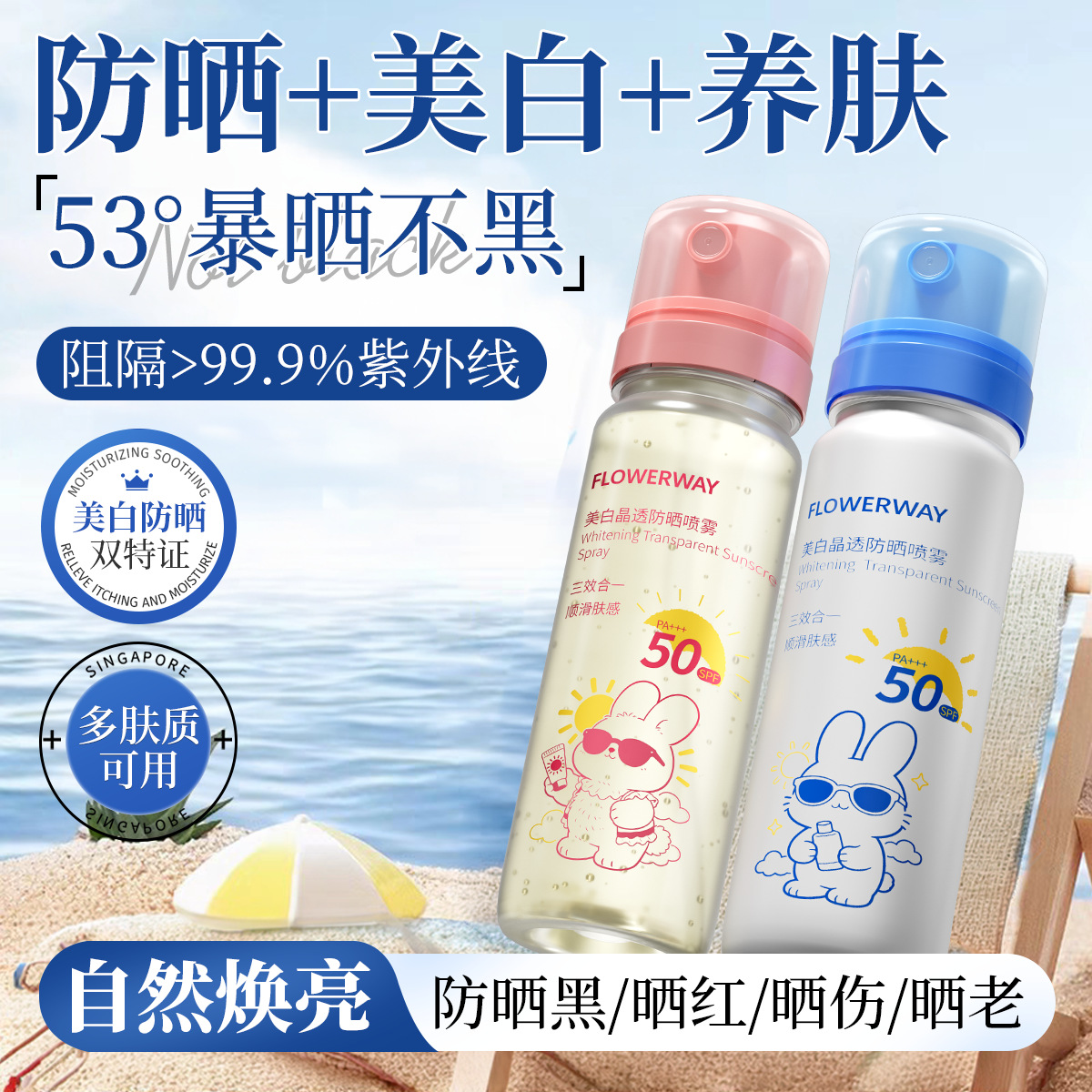 13265815.美白冰爽防晒喷雾90ml/瓶防水防紫外线小巧便捷儿童377防晒