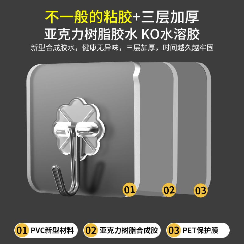 13517638.挂钩强力粘胶墙壁挂墙上承重透明无痕挂勾墙面免打孔钩子粘贴粘钩