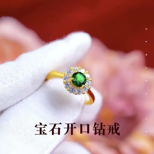 13622737.【香港黄金珠宝有限公司】年中福利款 贵气太阳花微镶宝石开口戒指
