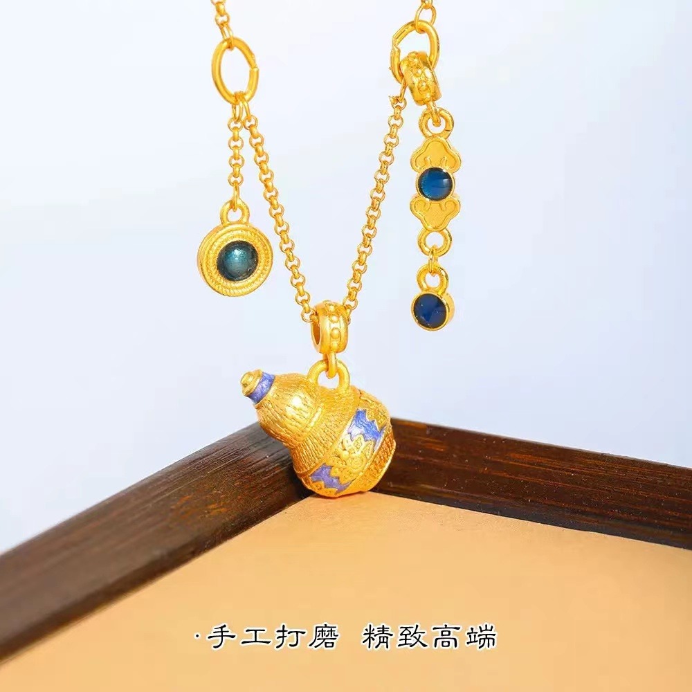 13631305.【香港黄金珠宝有限公司】年中福利款 新中式国风青花瓷拉丝葫芦项链