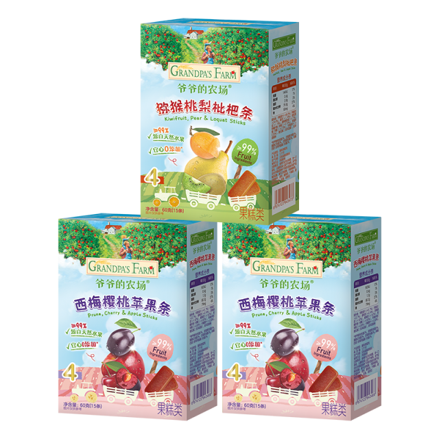 12829624.【三盒】爷爷的农场 西梅樱桃苹果条 猕猴桃梨枇杷条