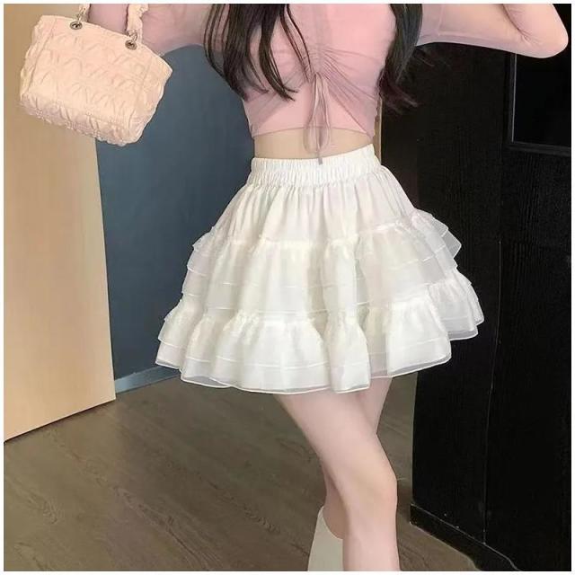 12880488.蕾丝蛋糕裙女短裙芭蕾风高腰白色网纱蓬学院风半身裙可爱
