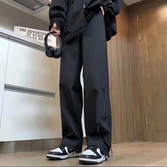 13322351.防水冲锋休闲裤高街软壳裤子美式机能风宽松黑色直筒裤