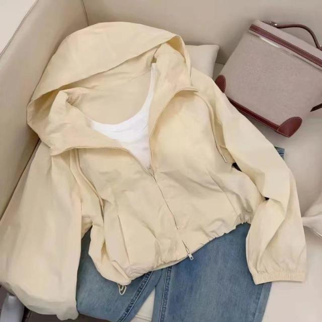 13322346.夹克防晒开衫上衣女夏款小个子百搭连帽冲锋衣外套女通勤风宽松型