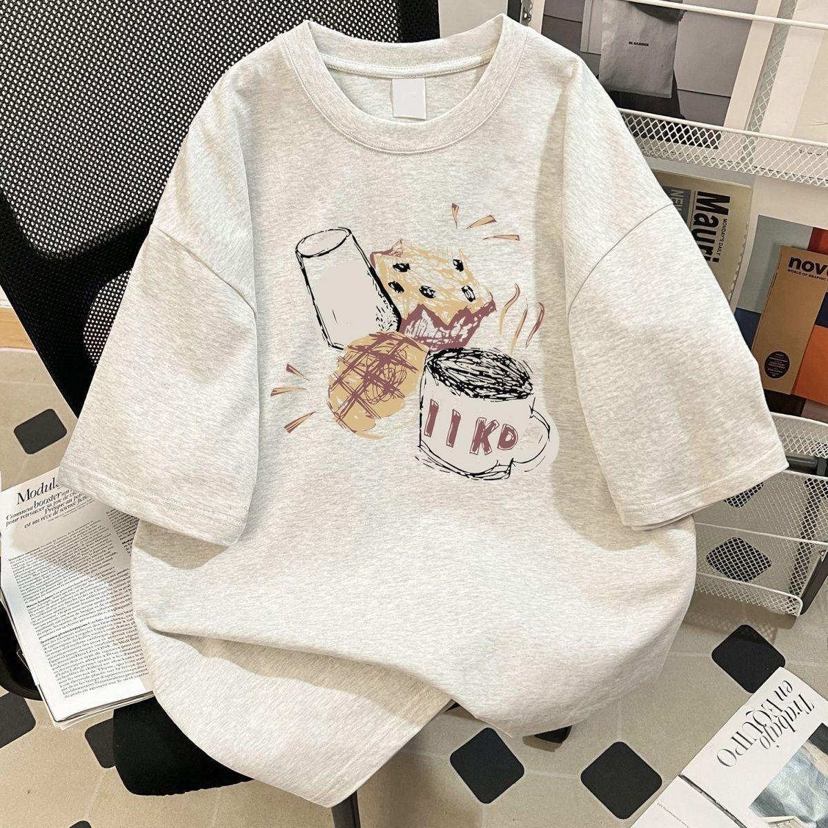 13321825.纯棉短袖t恤女百搭美式涂鸦复古印花夏季设计宽松圆领上衣男