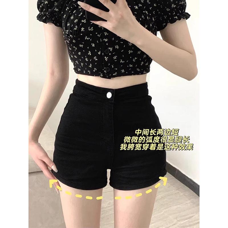 13321861.黑色紧身牛仔短裤女夏季高腰显瘦小个子辣妹包臀热裤超短裤子外穿