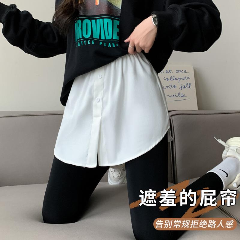 13322585.短裙屁帘T恤卫衣打底内搭装饰假两件叠穿下摆遮屁股半身裙女