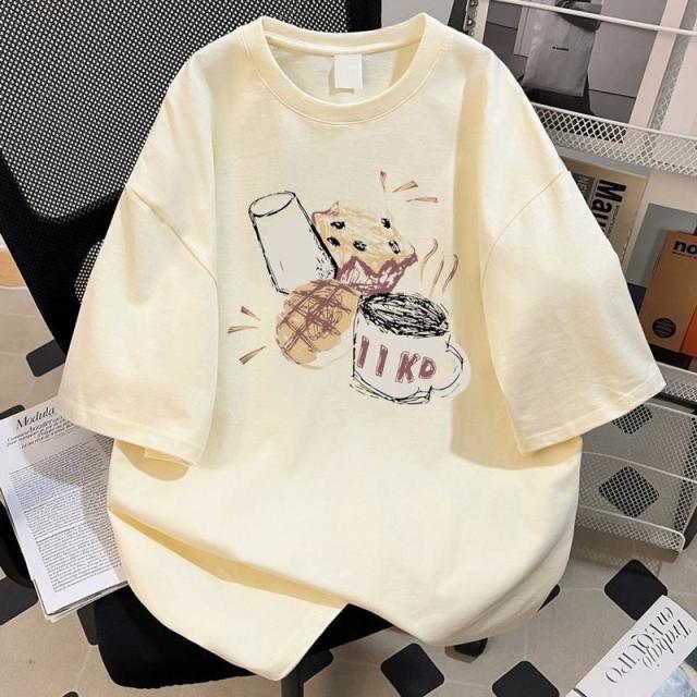 13321825.纯棉短袖t恤女百搭美式涂鸦复古印花夏季设计宽松圆领上衣男