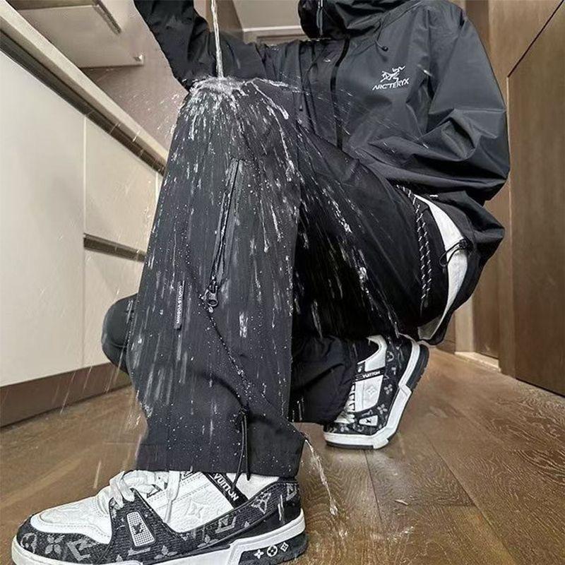13322351.防水冲锋休闲裤高街软壳裤子美式机能风宽松黑色直筒裤