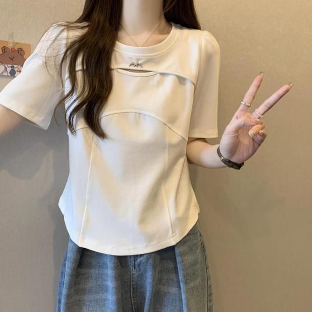 13321856.夏季弧形遮肚子短袖t恤女上衣胖mm大码正肩显瘦纯棉半袖体恤