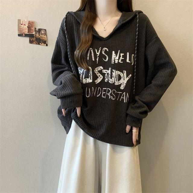 13322298.大码胖mm连帽长袖T恤女装春季独特别致设计感显瘦外穿上衣