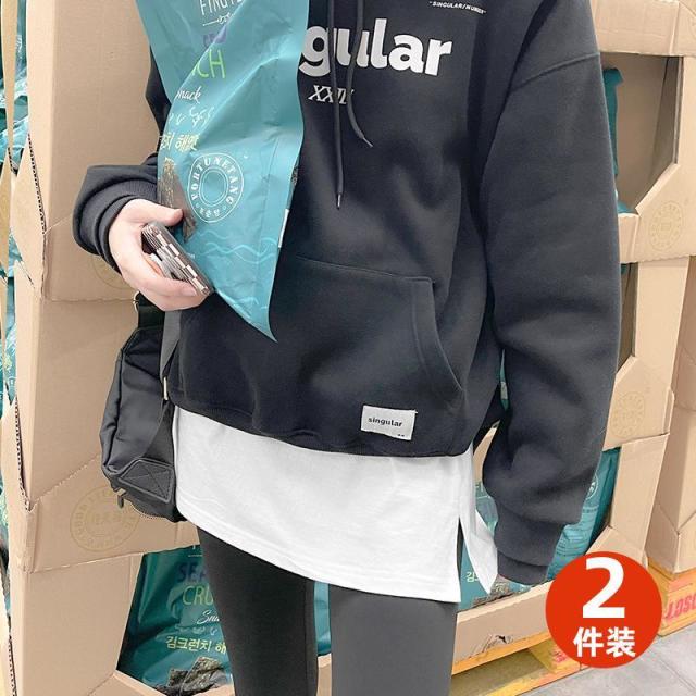 13322610.T恤打底内搭半截裙装饰假两件叠穿下摆遮屁股半身裙女