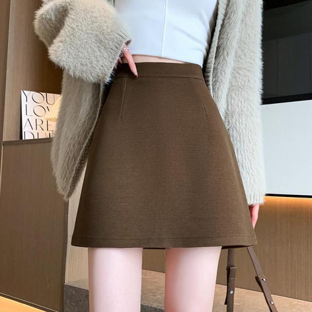 13322233.毛呢半截裙女高腰显瘦半身半截裙短裙通勤辣妹风短裙子