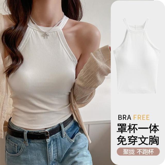 13322071.黑色吊带背心女感内搭挂脖打底可外穿性感辣妹上衣