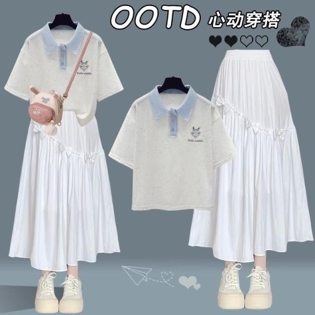 13322302.夏天甜美半身裙少女高中裙子青少年时尚女孩洋气套装裙
