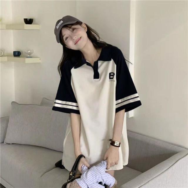 13322306.大码宽松显瘦撞色女短袖t恤夏季时尚半袖体恤上衣