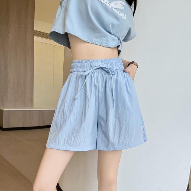 13322003.浅绿冰丝山本短裤外穿女夏季高腰阔腿中裤宽松休闲五分裤