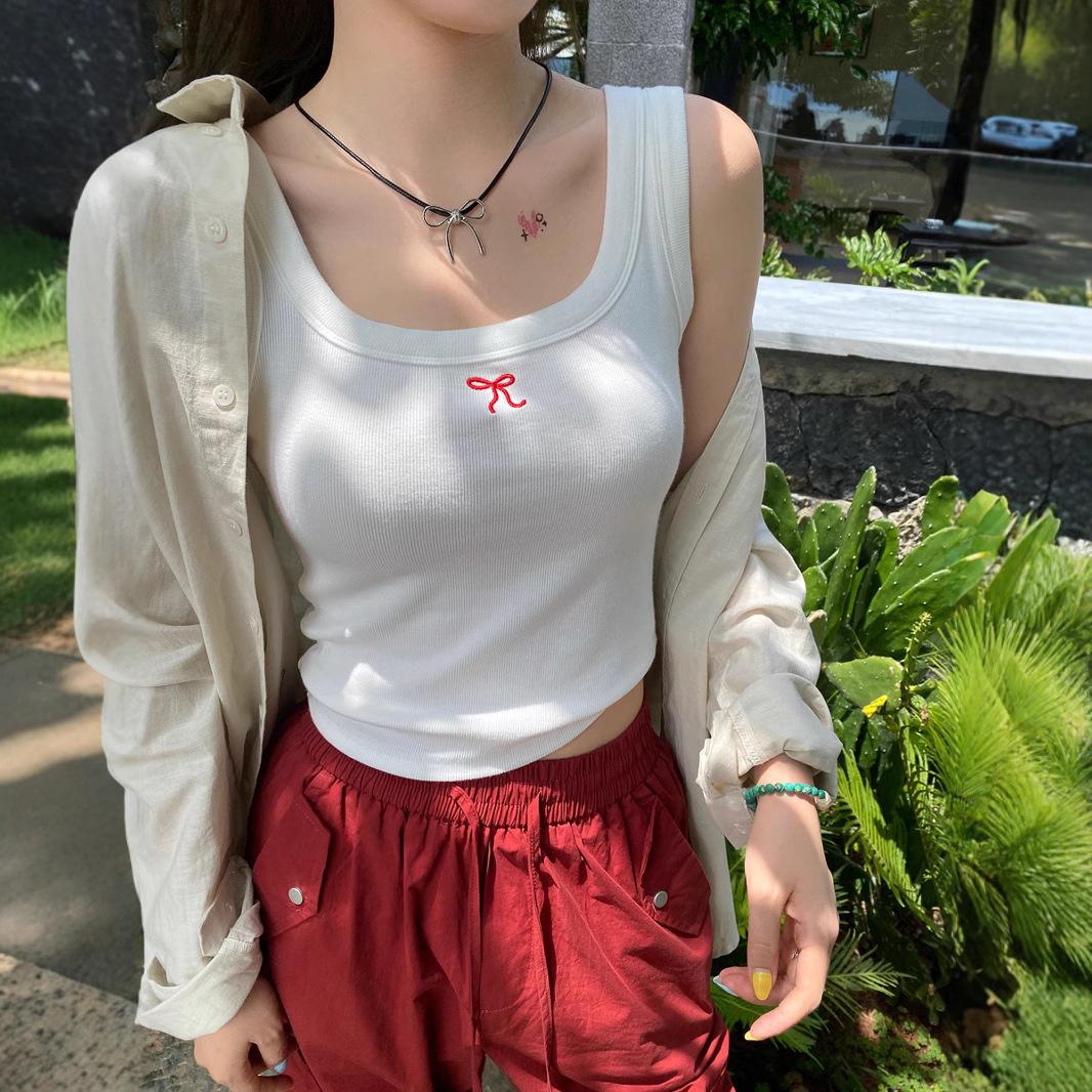 13322156.纯色短款方领螺纹吊带背心女宽肩带内搭遮副乳外穿修身无袖上衣夏
