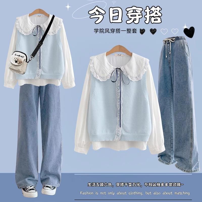 13322284.少女春装初高中马甲衬衫套装甜美大童洋气时髦套装